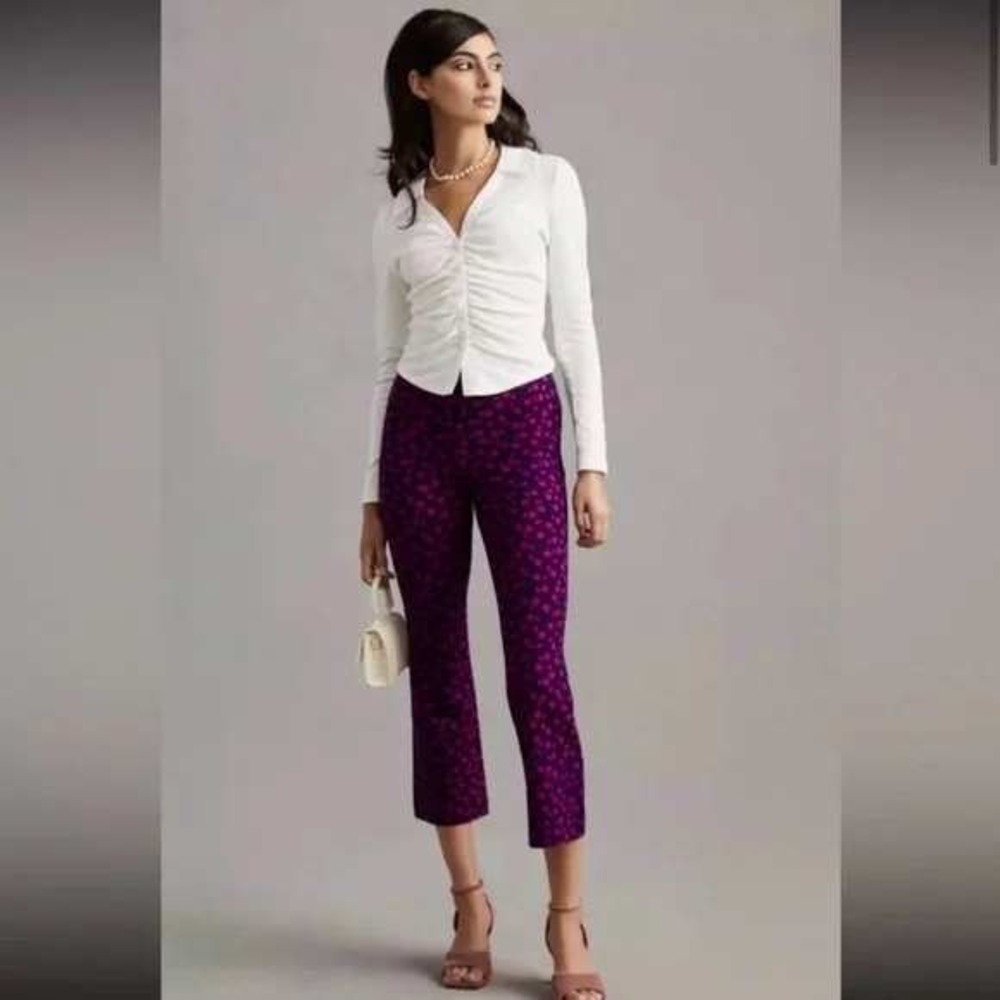 Maeve by‎ Anthropologie Wide Leg Cropped Pants Size MP Margot Cherry Print